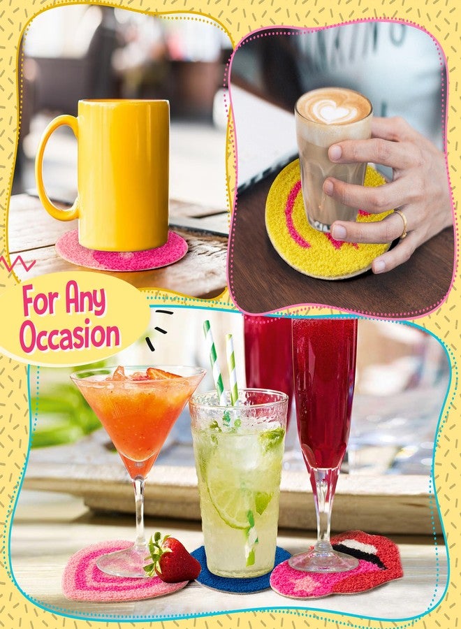 A1diee 5Pcs Preppy Boho Tufted Coasters Smile Evil Eye Lip Love Yin-yang Drink Coasters Pink Yellow Y2K Pastel Rug Cup Mat Pad for Kitchen Desk Home Coffee Table Accessories Birthday Housewarming Gift - Image 4